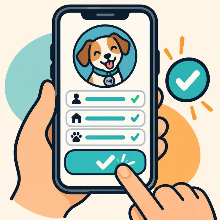 Cadastro do pet preenchido no celular e o botão final de confirmação sendo tocado